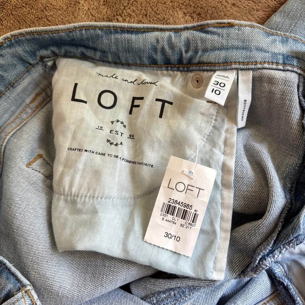 Loft Patchwork Boyfriend Jeans Light Wash Raw Hem Denim Size 30 10 NEW - Picture 2 of 11